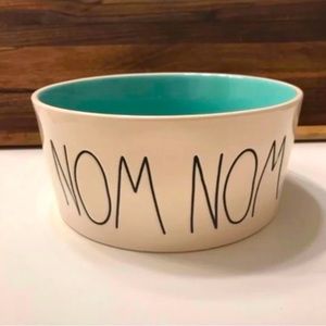 Rae Dunn Dog Bowl - Nom Nom - Teal Inside